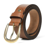 Tan genuine leather belt for men with gold buckle, 35mm wide – classic formal and casual belt