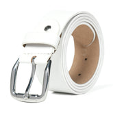 White leather belt for men with silver buckle – stylish and durable formal accessory