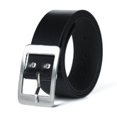 Classic Black Leather Belt for Men with Middle Bar Buckle - FANTASTIX