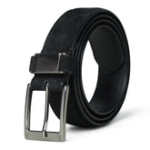 Men's Black Suede Leather Belt - Adjustable Free Size, 1.3" Wide for Casual & Dress Outfits - FANTASTIX