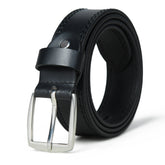 Men’s Genuine Black Leather Belt – 33mm Wide with Stitching Details | Classic & Durable - FANTASTIX