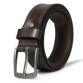 Men’s Genuine Brown Leather Belt – 33mm Wide with Stitching Details | Classic & Durable - FANTASTIX