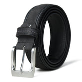 Men’s Premium Top Grain Leather Belt – 33mm Wide Grey Dress Belt with Stitching Details - FANTASTIX