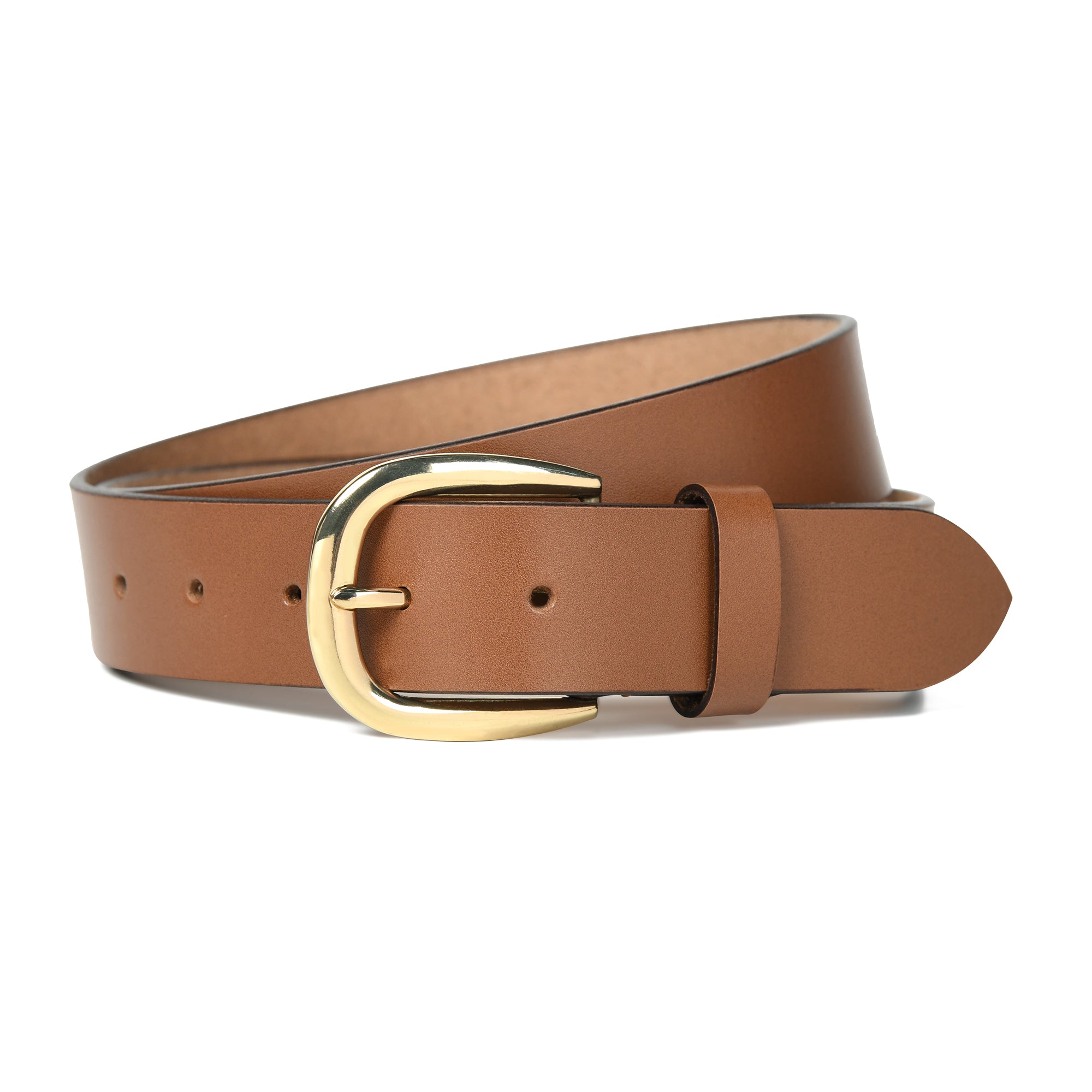 Tan genuine leather belt for men with gold buckle, 35mm wide – classic formal and casual belt