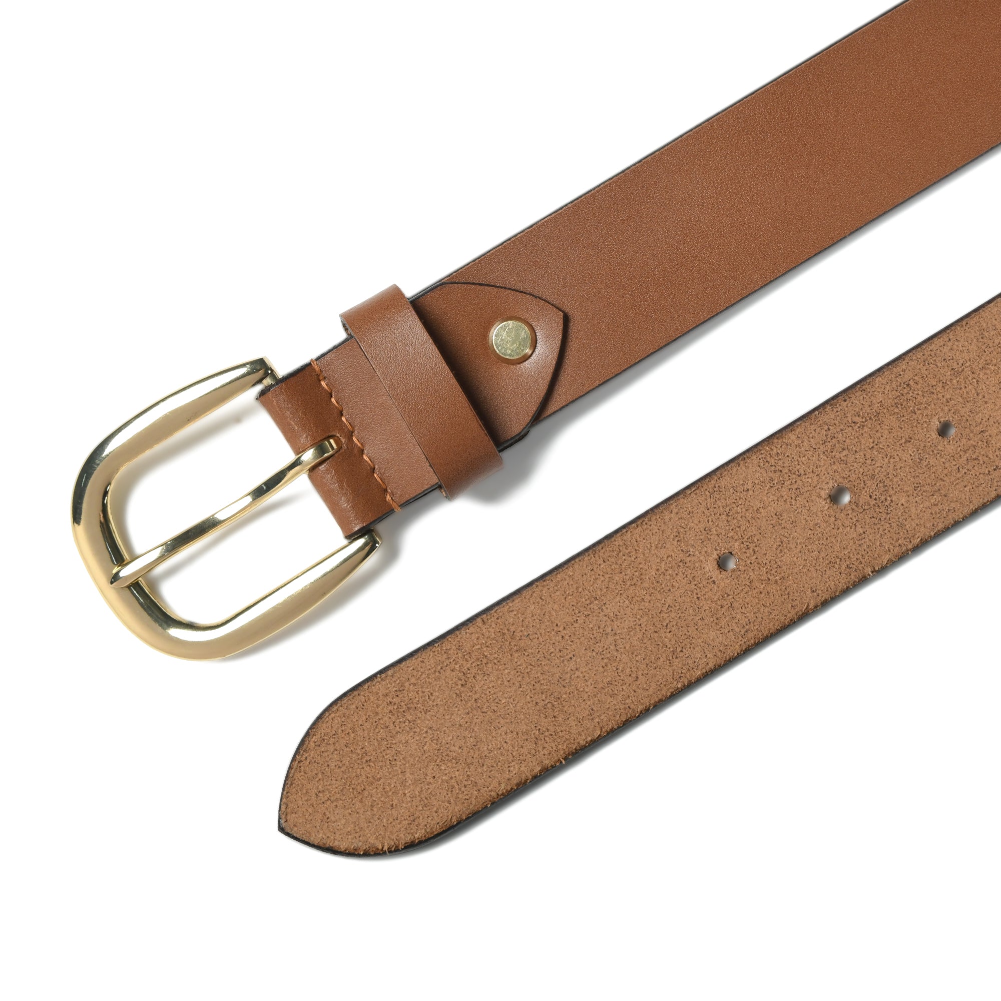Tan genuine leather belt for men with gold buckle, 35mm wide – classic formal and casual belt