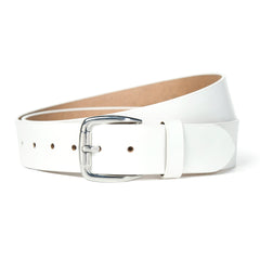 White leather belt for men with silver buckle – stylish and durable formal accessory