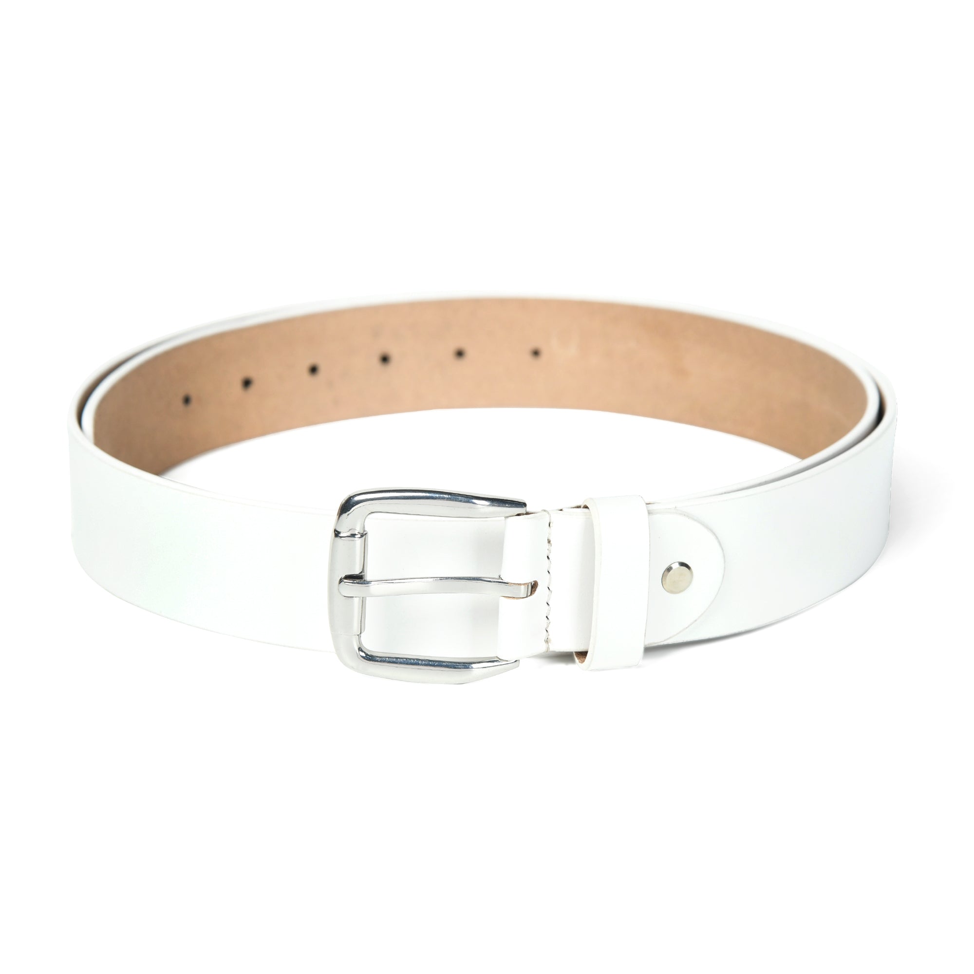 White leather belt for men with silver buckle – stylish and durable formal accessory