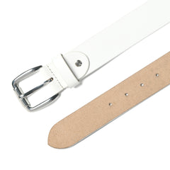 White leather belt for men with silver buckle – stylish and durable formal accessory