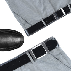 Classic Black Leather Belt for Men with Middle Bar Buckle - FANTASTIX
