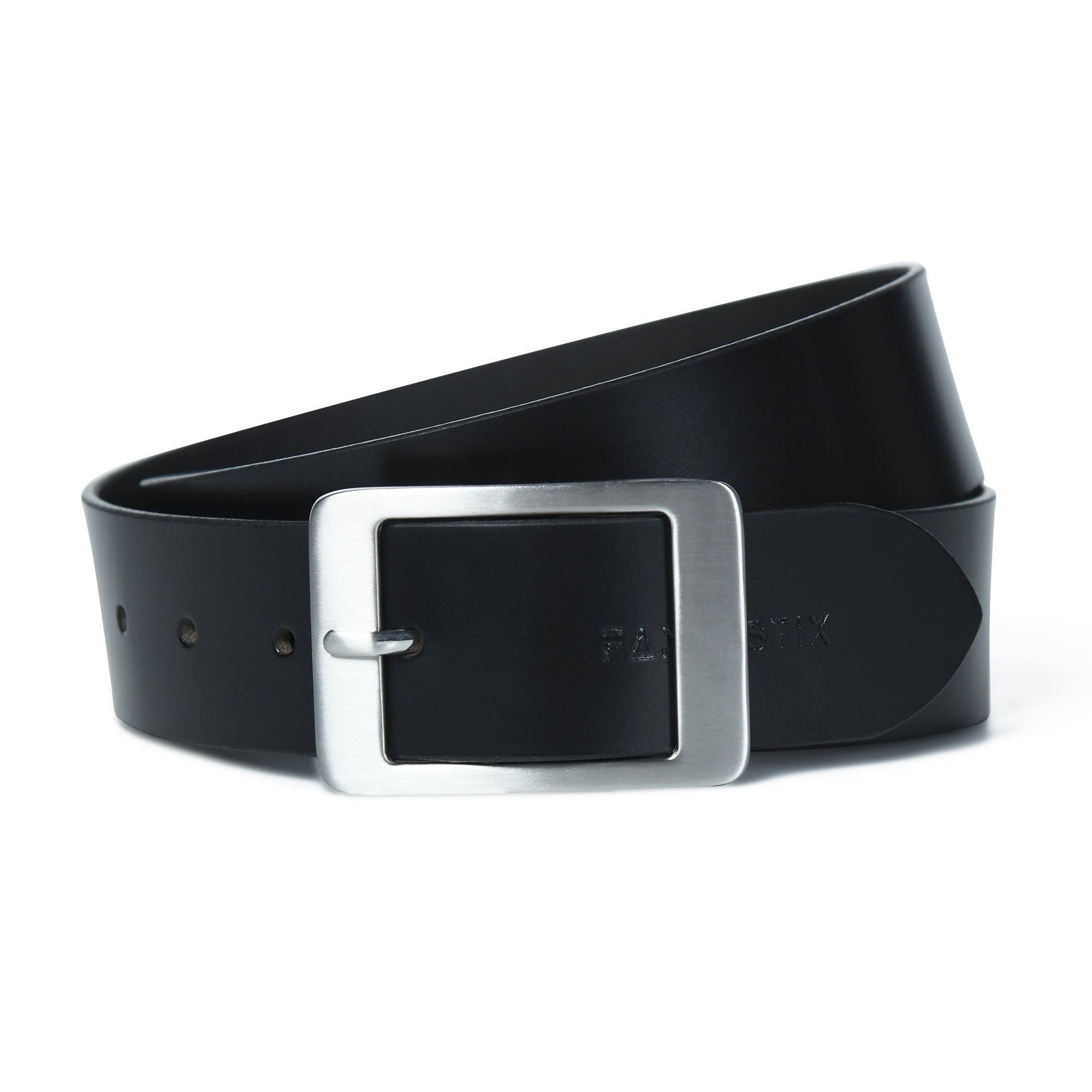 Classic Black Leather Belt for Men with Middle Bar Buckle - FANTASTIX