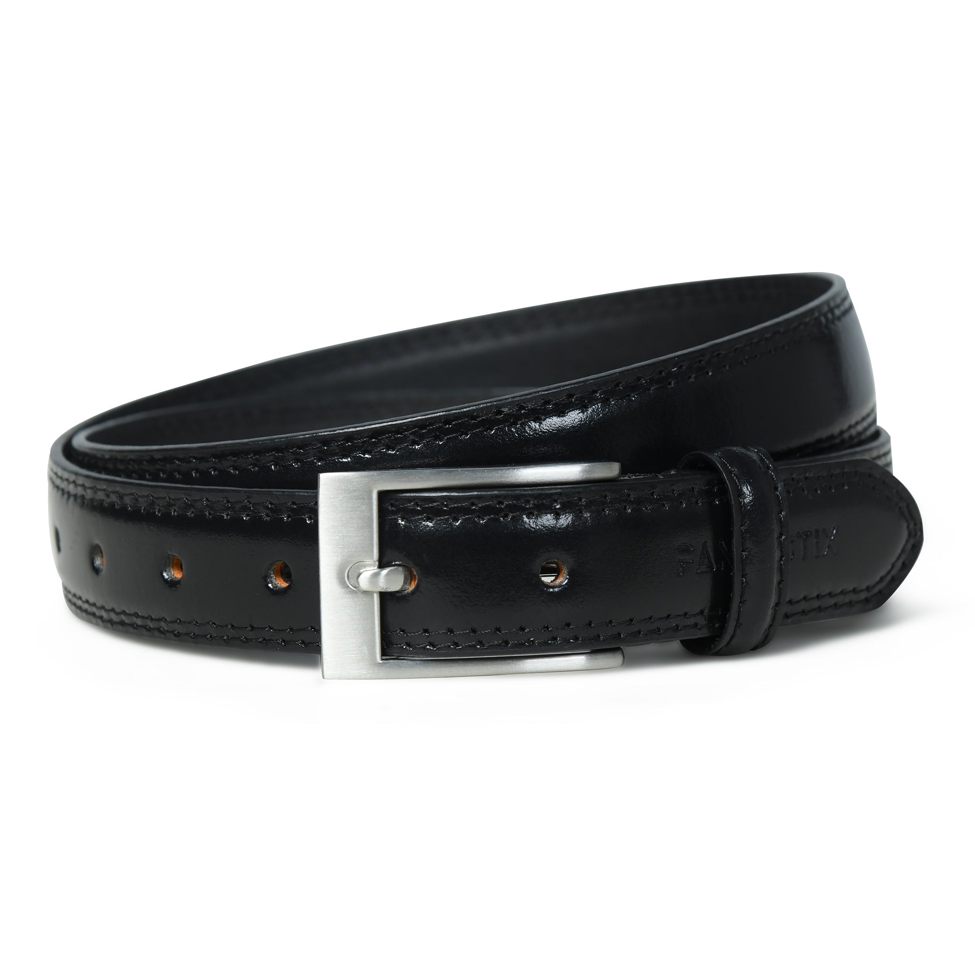 Men’s Black Leather Belt – 30mm Wide, Glossy Finish | Dress & Casual Wear - FANTASTIX