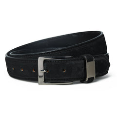 Men's Black Suede Leather Belt - Adjustable Free Size, 1.3" Wide for Casual & Dress Outfits - FANTASTIX