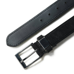 Men's Black Suede Leather Belt - Adjustable Free Size, 1.3" Wide for Casual & Dress Outfits - FANTASTIX