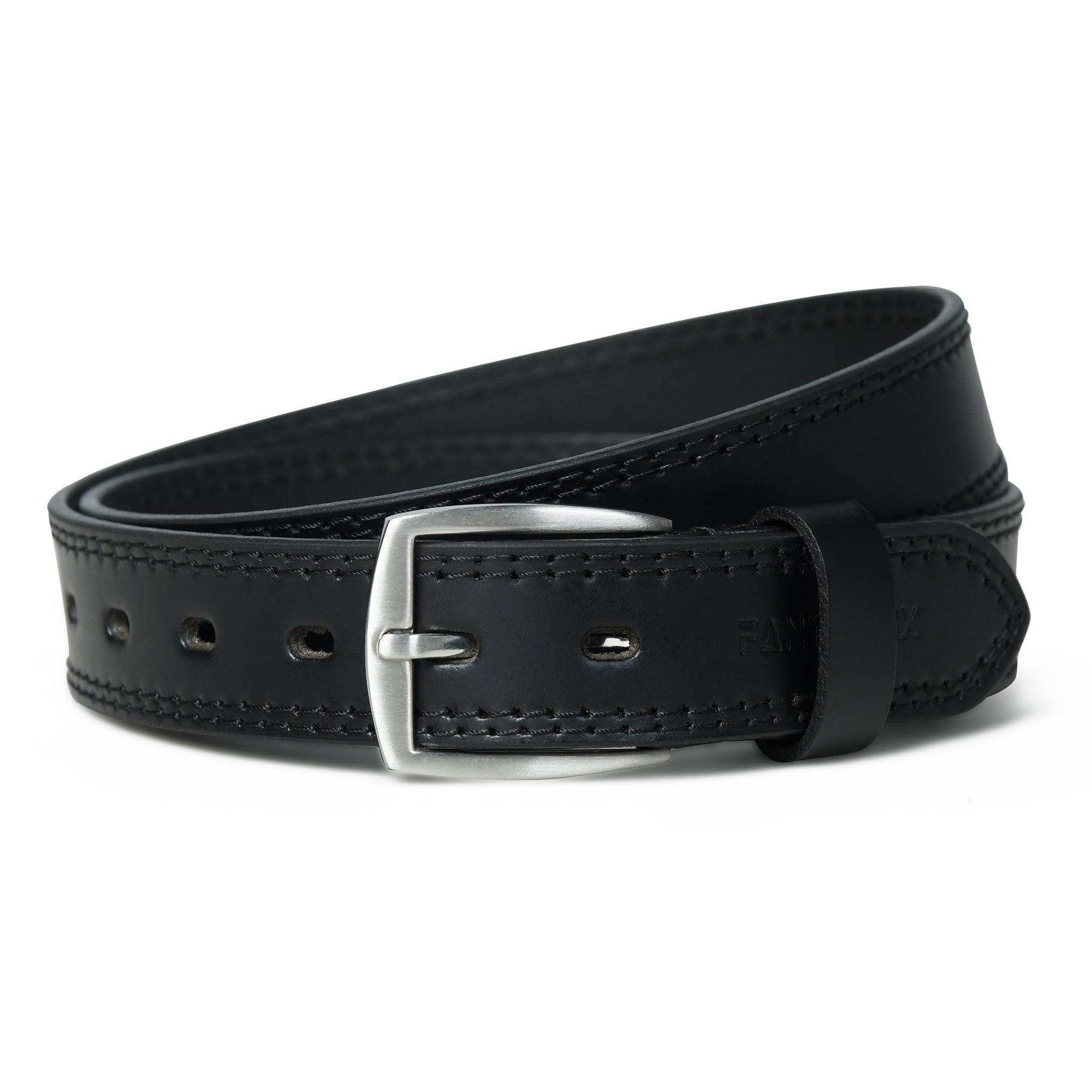 Men’s Genuine Black Leather Belt – 33mm Wide with Stitching Details | Classic & Durable - FANTASTIX