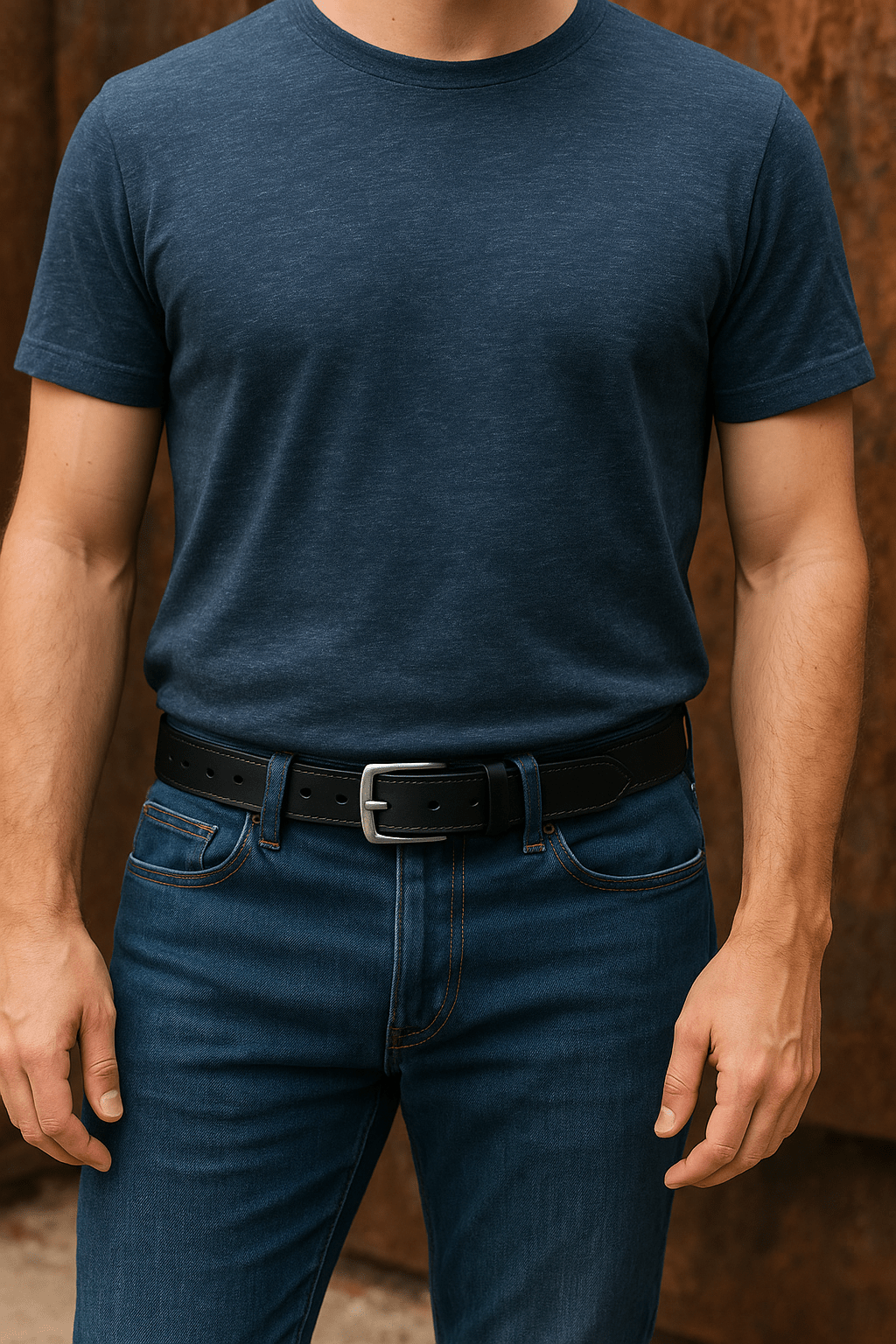 Men’s Genuine Black Leather Belt – 33mm Wide with Stitching Details | Classic & Durable - FANTASTIX