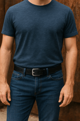 Men’s Genuine Black Leather Belt – 33mm Wide with Stitching Details | Classic & Durable - FANTASTIX