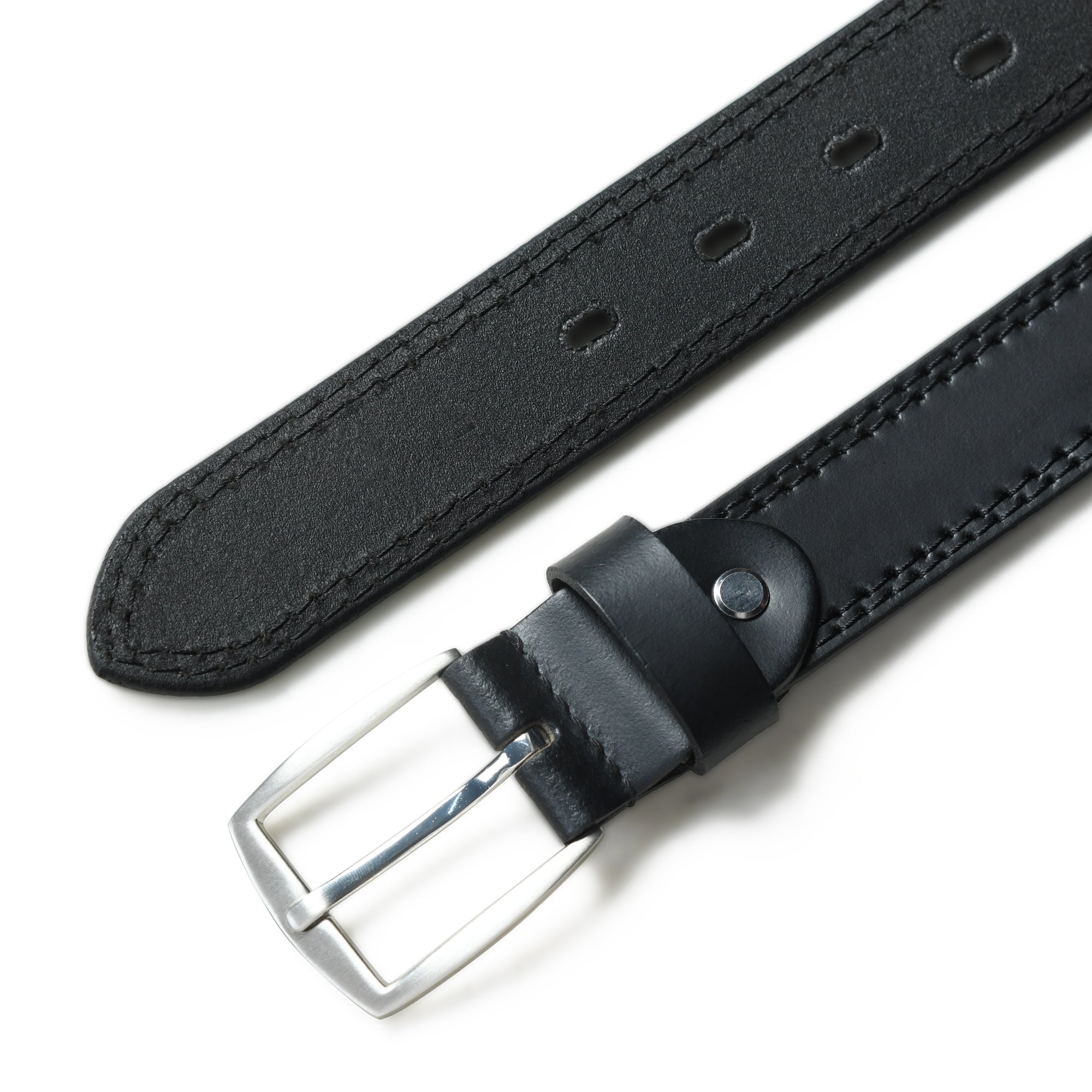 Men’s Genuine Black Leather Belt – 33mm Wide with Stitching Details | Classic & Durable - FANTASTIX