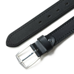 Men’s Genuine Black Leather Belt – 33mm Wide with Stitching Details | Classic & Durable - FANTASTIX