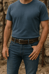 Men’s Genuine Brown Leather Belt – 33mm Wide with Stitching Details | Classic & Durable - FANTASTIX