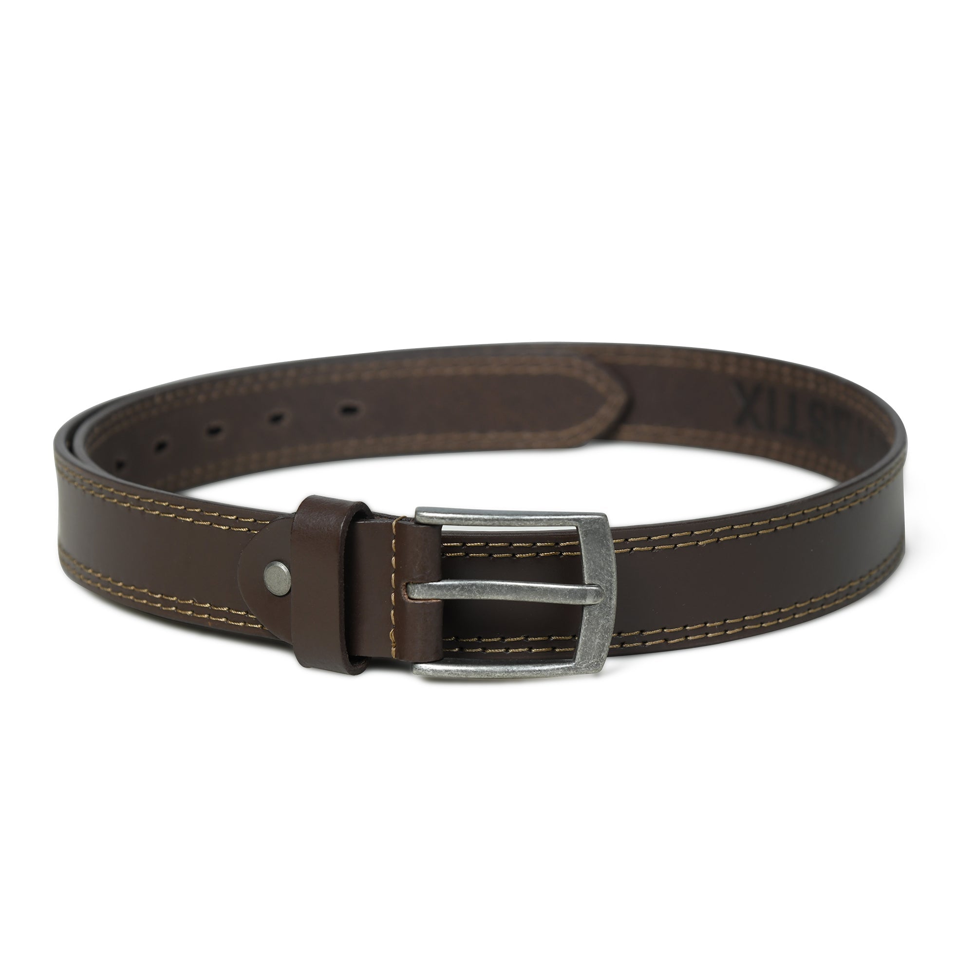 Men’s Genuine Brown Leather Belt – 33mm Wide with Stitching Details | Classic & Durable - FANTASTIX