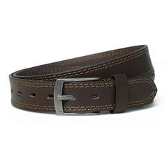 Men’s Genuine Brown Leather Belt – 33mm Wide with Stitching Details | Classic & Durable - FANTASTIX