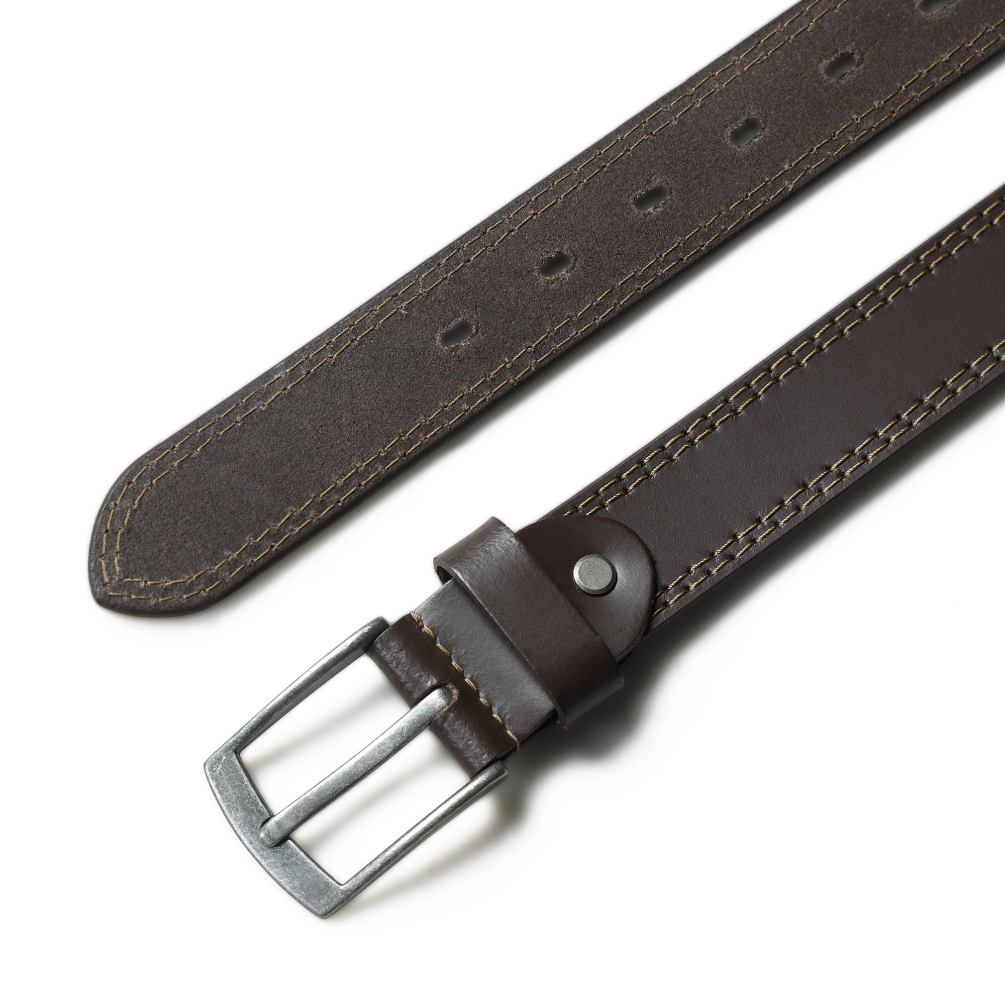 Men’s Genuine Brown Leather Belt – 33mm Wide with Stitching Details | Classic & Durable - FANTASTIX