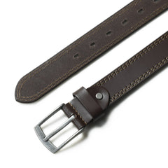 Men’s Genuine Brown Leather Belt – 33mm Wide with Stitching Details | Classic & Durable - FANTASTIX