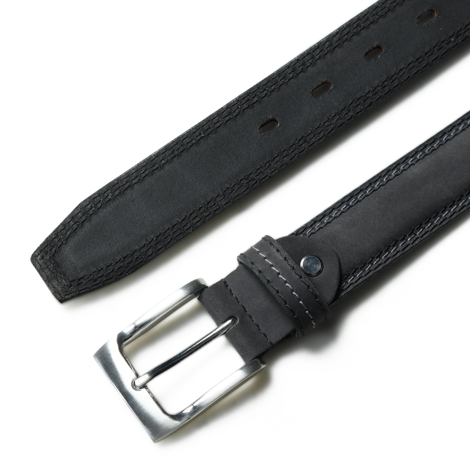Men’s Premium Top Grain Leather Belt – 33mm Wide Grey Dress Belt with Stitching Details - FANTASTIX