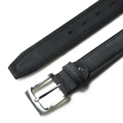 Men’s Premium Top Grain Leather Belt – 33mm Wide Grey Dress Belt with Stitching Details - FANTASTIX