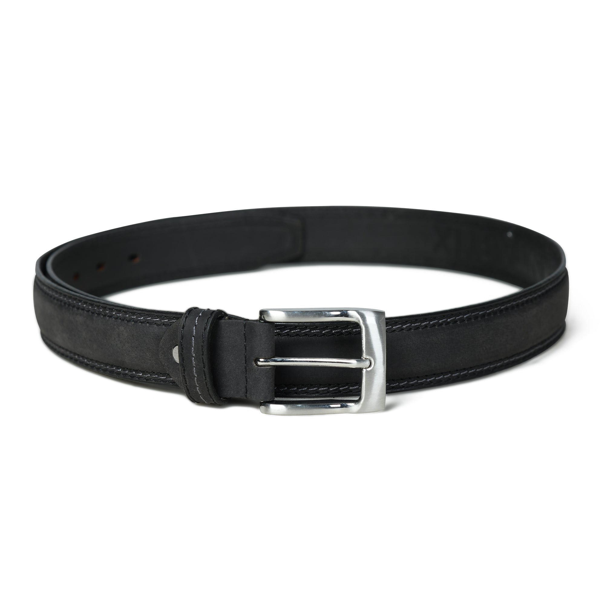 Men’s Premium Top Grain Leather Belt – 33mm Wide Grey Dress Belt with Stitching Details - FANTASTIX