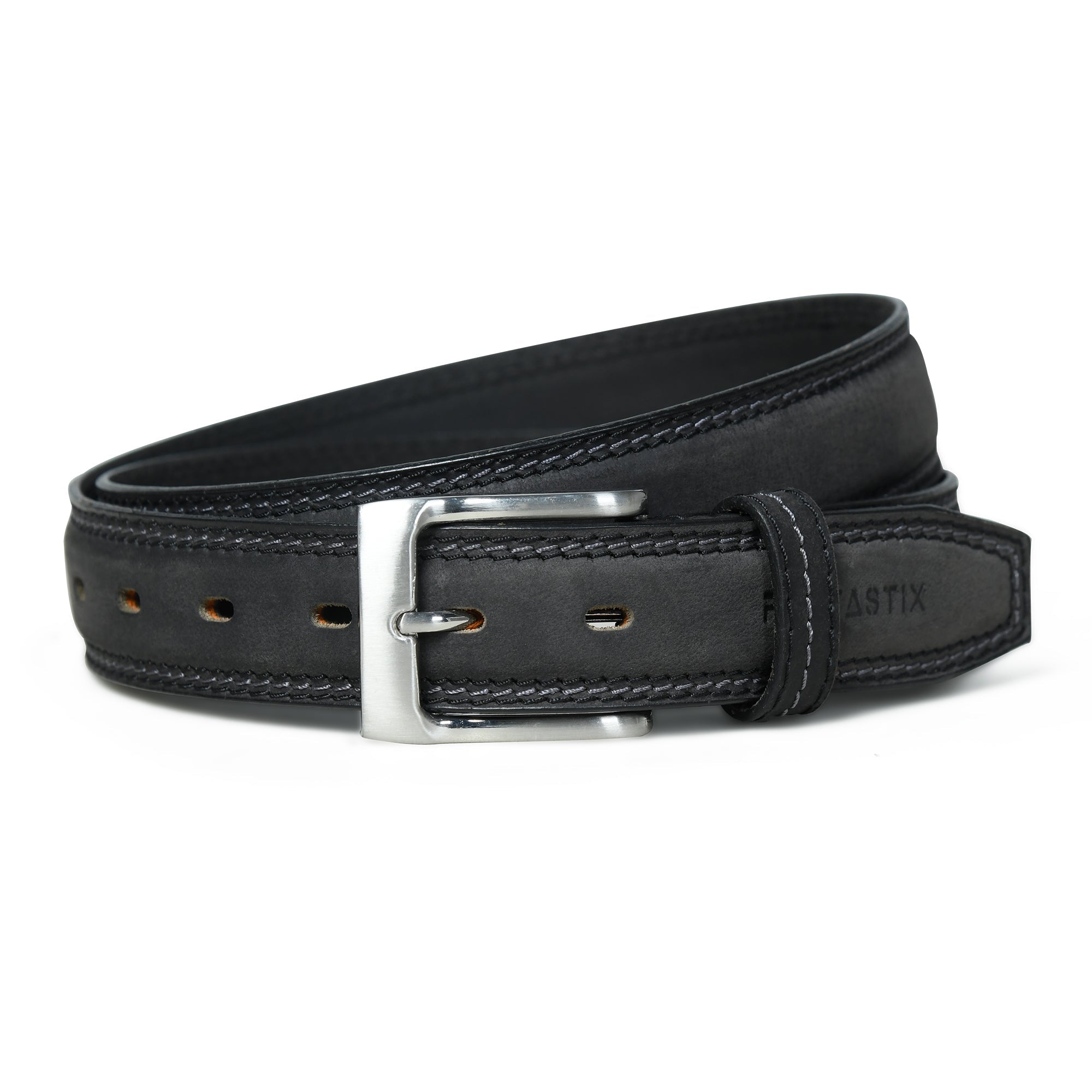 Men’s Premium Top Grain Leather Belt – 33mm Wide Grey Dress Belt with Stitching Details - FANTASTIX