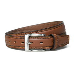 Men’s Tan Leather Belt – 1.3" Wide with Stitching Details– Classic Casual & Dress Belt - FANTASTIX