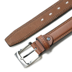 Men’s Tan Leather Belt – 1.3" Wide with Stitching Details– Classic Casual & Dress Belt - FANTASTIX