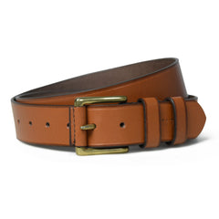Men’s Tan Leather Belt – 1.4 Inch Wide, Brass Buckle – Premium Genuine Leather - FANTASTIX