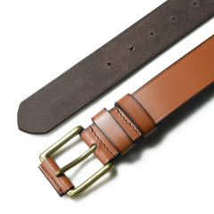 Men’s Tan Leather Belt – 1.4 Inch Wide, Brass Buckle – Premium Genuine Leather - FANTASTIX