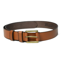 Men’s Tan Leather Belt – 1.4 Inch Wide, Brass Buckle – Premium Genuine Leather - FANTASTIX