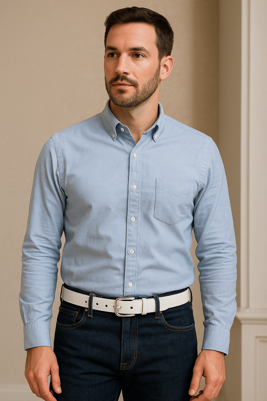 White Leather Belt for Men | 40mm Wide White Belt with Silver Buckle - FANTASTIX