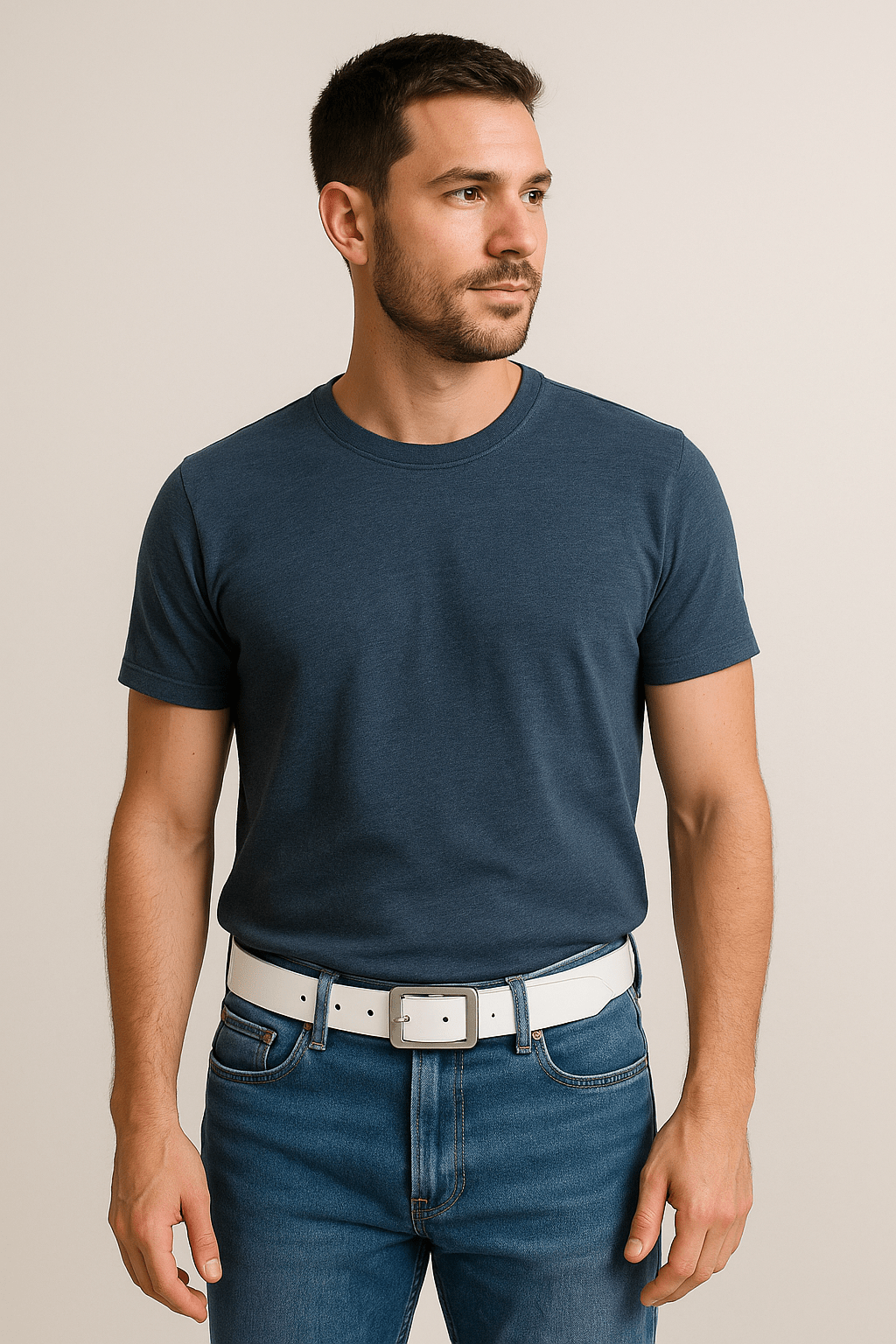 White Leather Belt For Men – 40mm Wide with Silver Middlebar Buckle - FANTASTIX