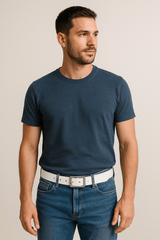 White Leather Belt For Men – 40mm Wide with Silver Middlebar Buckle - FANTASTIX