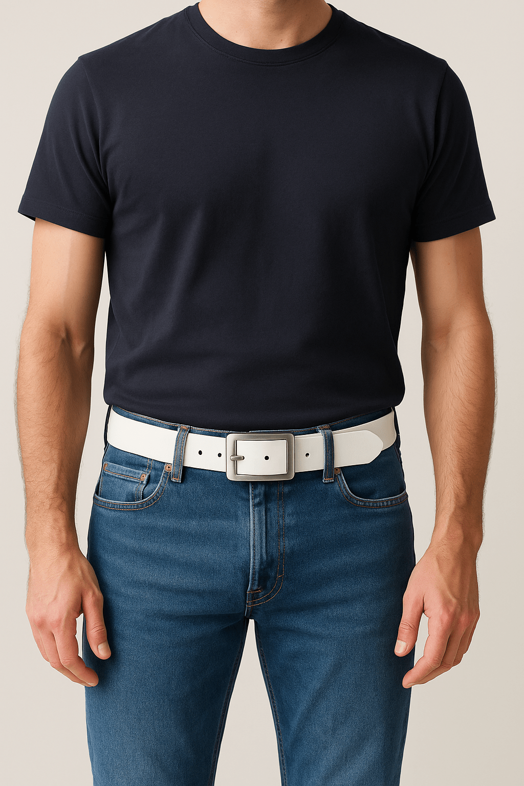 White Leather Belt For Men – 40mm Wide with Silver Middlebar Buckle - FANTASTIX