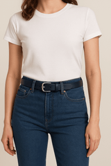 Women’s Blue Leather Belt – Classic & Versatile Dress Belt - 30mm - FANTASTIX