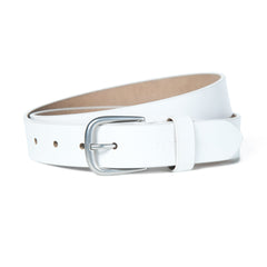 Women’s White Leather Belt – Crisp & Sophisticated Dress Belt - 30mm - FANTASTIX