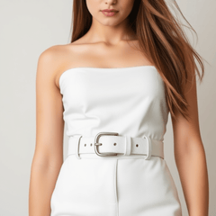 Women’s White Leather Belt – Crisp & Sophisticated Dress Belt - 30mm - FANTASTIX